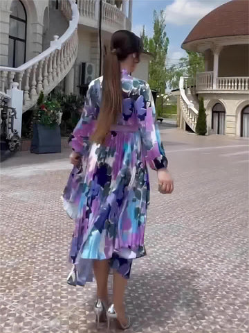 2024 Spring New Scarf Temperament Bubble Sleeves To Close The Waist Design Dress